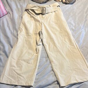 Beige Wide-Leg Pants with Belt Size 10